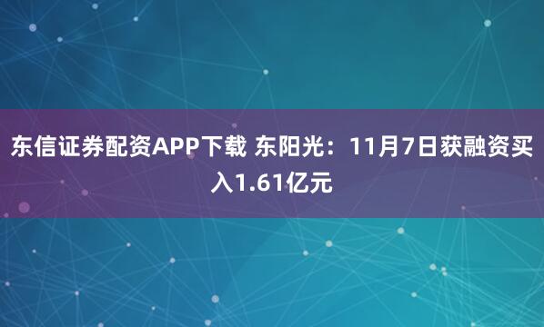 东信证券配资APP下载 东阳光：11月7日获融资买入1.61亿元